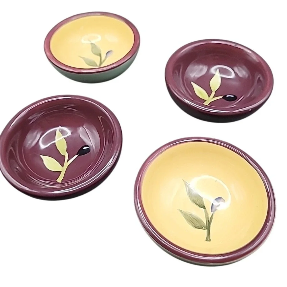 Crate & Barrel Mini Dipping Bowls Set of 4 Plum Yellow Olive Oil Dips Condiments